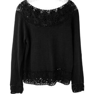 Hunters Run Vintage Women's Black Blouse Open-Knit Crochet Black Academia Size M